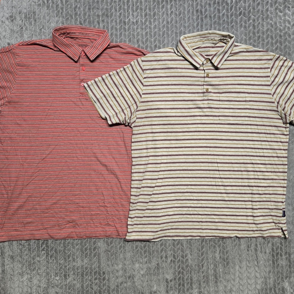2 Patagonia Squeaky Clean Polo Shirt Mens XL Striped Stretch Organic Cotton‎